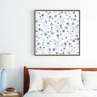 Flowers in knots pattern. floral, minimal, spring, white, blue, white-blue, blue-white Framed Canvas