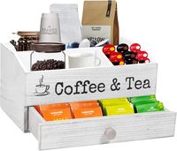 Amazon.com: Mandikays | Coffee & Tea Station with 1.8" Drawer | KCup and Tea Bag Storage | Wooden Rustic White Organizer for Countertop : Home & Kitchen