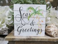 AmazonSmile : Wood Beach Christmas Sign, Seas and Greetings, Beach House Christmas Decor, Christmas Decor, Holiday Wood Sign, Christmas Gift : Home & Kitchen