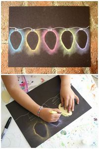 Christmas light chalk stencil art - a quick holiday art project for kids