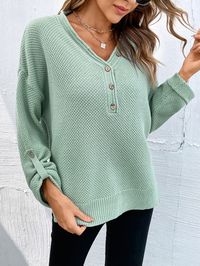 Mint Green Casual Collar Long Sleeve Acrylic Plain Pullovers Embellished Medium Stretch Fall/Winter Women Knitwear