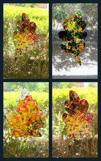 Having Fun at Home: Making Our Own Fall Leaves: Stained Glass Style. Shave fall color crayons with a cheese grater or pencil sharpener onto wax paper. Cover with second piece of wax and iron on low. Cut into leaf shapes and hang in window or make garland across window.