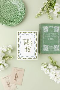 Blue and Green Double-Sided Unique Table Number | 5 x 7 Hand Drawn Whimsical Wedding Table Numbers, Squiggly Wavy Table Numbers by bookstoreowner on Etsy