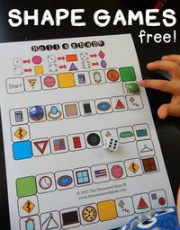 Roll-A-Shape! A free shape game that is perfect way to talk about shapes with preschool and kindergarten kids at match centers! #shapegames #freegames