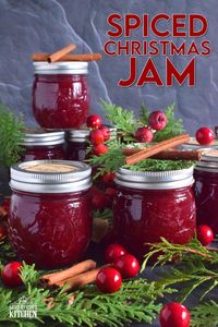 Cinnamon, ginger, allspice, and cloves come together to create a warm and cozy holiday flavour in this Spiced Christmas Jam recipe. Made with strawberries and cranberries, this jam is both sweet and tart with a warming and comforting hint of seasonal spice. #spiced #jam #cloves #christmas #cinnamon