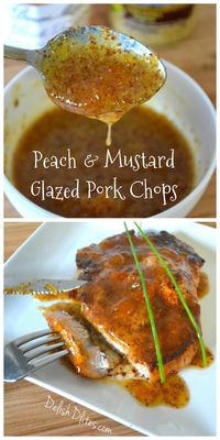 Juicy Peach and Mustard Glazed Pork Chops! http://delishdlites.com/pork-recipes/peach-mustard-glazed-pork-chops-recipe/