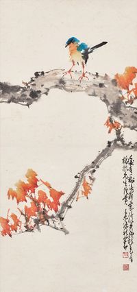 Artwork by Zhao Shao'ang, Bird on Maple Tree, 1979, Made of ink and colour on paper