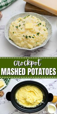 This is an easy recipe for creamy, buttery slow cooker mashed potatoes that are seasoned with garlic and parmesan.