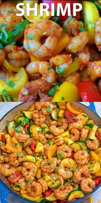 This Easy Shrimp and Vegetable Skillet makes a healthy, quick, and delicious dinner! Packed with wild-caught shrimp, tender zucchini, and sweet bell peppers, it is going to become your favorite seafood dish! #recipe #seafood #shrimps #dinner #lunch #mealprep