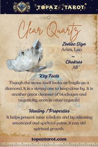 Embrace clarity and amplify your intentions with the pure energy of Clear Quartz ✨🔮 Let its pristine vibrations cleanse your mind, body and spirit, guiding you towards balance and enlightenment. #thetopaztarot #topaztarotcrystals #crystals #ClearQuartz #CrystalHealing #CrystalLove #CrystalWonders #CrystalEnergy