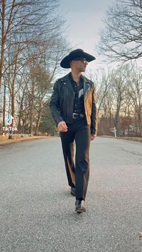 Here's an all black western style outfit! I thrifted the fringe shirt off of Facebook Marketplace, the pants are from Wrangler, the jacket is The Kooples, the hat is from Bailey Hats and the boots are from Phix!  Follow me @BlueCollarPrep on Instagram & TikTok and Eric Wertz on YouTube for more men's outfit ideas!