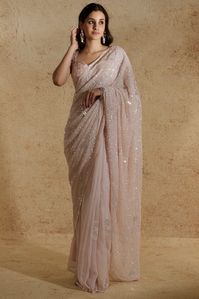 Blush Pink Embroidered Saree Set Design by Kalighata at Pernia's Pop Up Shop 2024