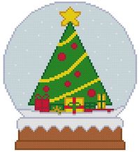 This is a Christmas Snow Globe I designed. It has a tree with the presents underneath.   Take a look at the Church Snow Globe Teresa stitched on Aida Cloth! 

This pattern comes printed on 1 page which is 11 squares per inch of paper.
This pattern is 84 X 92 stitches (squares).
This pattern uses 12 colors.