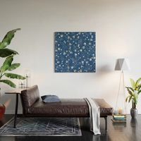 Flowers in knots pattern. floral, minimal, spring, blue, blue-white, indigo, navy. Wood Wall Art