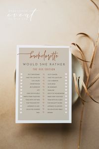 "This DIY printable bachelorette game template features a creamy border and a bohemian terracotta font. Use this template to edit the fonts, font color, and background color to match your event needs. Edit all of the wording to better match your event style. This template can be accessed through TEMPLETT.COM; an online editor where you can edit without downloading any additional software or fonts. You will receive an email from TEMPLETT.COM just moments after purchase to edit your template. Down