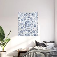 Botanicals in a circles. ferns, garden, leaf, botanic, white, blue, boho, white-blue. Wall Tapestry