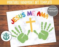 Jesus Me Ama Spanish Printable Handprint Craft Christian Homeschool Hand Print Art VBS Kids Painting Hands Preschool Wall Art Jesus Loves Me