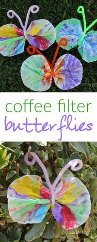 Spring crafts for kids coffee filter butterfly craft - make these coffee filter butterflies with watercolor paints and pipe cleaners!