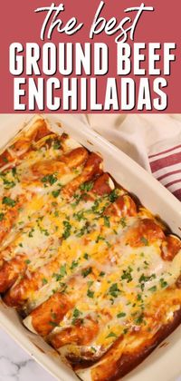 These are the best Ground Beef Enchiladas! They are ready in about 30 minutes and my family goes crazy for them every time. #itisakeeper #recipe #recipes #easyrecipe #quickrecipe #dinner #groundbeef #freezermeal #freezerfriendly #makeahead #mexicanrecipe