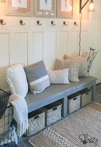 DIY $25 Farmhouse Bench - Free plans and video tutorial to build your own!