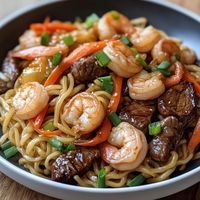 Shrimp & Teriyaki Steak Noodles - Forecipes