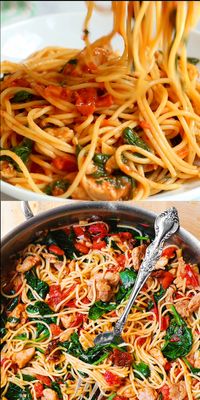 Tomato Spinach Chicken Spaghetti