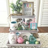 Wooden tiered tray with Easter decor