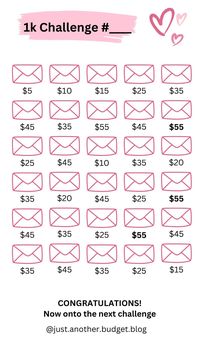 1k Savings Challenge PDF includes 2 sizes: Suitable for A6 and A4 I have done this challenge, it's a great way to save $1K in 30 small payments.  Product Overview ⤵️ - Colour-in 30 envelope icons that are set to small achievable amounts with this savings guide! Once you've achieved this you have reached your $1,000 savings goal.  More Details ⤵️ - Sized to print and cut out to keep in A6/Personal planner envelopes (you print to A4 paper then trim - rough size: 76mm x 144mm) - PLUS a full A4 size version which you can print for your A4 Planner - This is a DIGITAL product that YOU print at home (Best when printed on thicker paper or laminate for repeat use) - Format is in High resolution printable PDF. The file does has security encryption that won't allow you to edit. This is for printing o