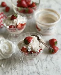 Rhubarb & Strawberry Eton Mess made with intensely fruity Bonne Maman Rhubarb & Strawberry Yoghurt, Ready-Made Meringues and Fresh Strawberries