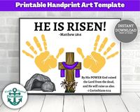 He Is Risen Craft Matthew 28:6 Easter Handprint Art Cross Christian Homeschool Printable Hand Print Keepsake Sunday School 1 Corinthians 6