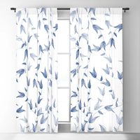 Fern leaves in a pattern. fern, leaf, white, blue, white-blue, blue-white, xmas. Blackout Curtain