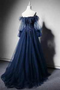 dark Blue Off Shoulder Tulle Long Prom Dress, Blue Evening Dress · zshee · Online Store Powered by Storenvy