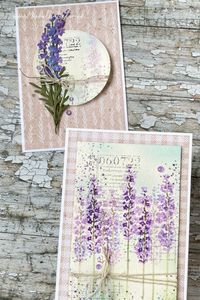 I used the Painted Lavender stamp set from Stampin' Up and paired it with the Notes of Nature stamp set to create a more vintage style on watercolour paper. Which one do you prefer?