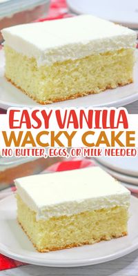 Vanilla Wacky Cake or you may know it as vanilla depression cake is a super simple yellow cake recipe that does not use dairy or eggs. It's topped with a simple cream cheese frosting without the butter! #cake #cookiedoughandovenmitt #yellowcake