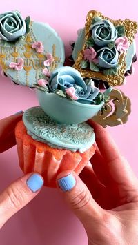 A cup of tea & a cupcake, the perfect accompaniment to a juicy secret... or two. Dearest reader, til next time. Hope you enjoyed this Bridgerton cupcake series. Do checkout the other 2 of this 3 part series 💙   #cupcakes #cupcakeideas #teacup #vintage #chocolate #bridgerton