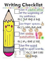 Writing Checklist Anchor Chart- Kindergarten, first grade, second grade