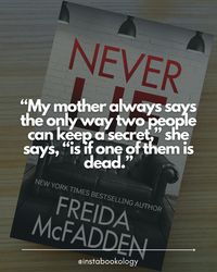 Q: Have you ever read a psychological thriller? ---- ⭐⭐⭐⭐ 𝐍𝐞𝐯𝐞𝐫 𝐋𝐢𝐞 𝐛𝐲 𝐅𝐫𝐞𝐢𝐝𝐚 𝐌𝐜𝐅𝐚𝐝𝐝𝐞𝐧 Freida McFadden's "Never Lie" is a psychological thriller that had me hooked from the start. The story follows newlyweds Tricia and Ethan as they uncover the dark secrets of their dream home's former owner, a renowned psychiatrist named Dr. Adrienne Hale. 📍 Psychological Thriller 📍 Isolated Setting 📍 Mysterious Disappearance 📍 Secrets and Revelations 📍 Unreliable Narrator 𝐔𝐧𝐫𝐚𝐯𝐞𝐥𝐢𝐧𝐠 𝐭𝐡𝐞 𝐌𝐲𝐬𝐭𝐞𝐫𝐲 McFadden's...