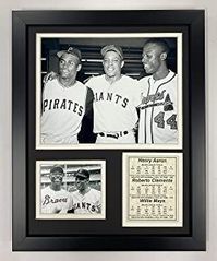 Hank Aaron, Roberto Clemente & Willie Mays 11" x 14" Framed Photo Collage by Legends Never Die, Inc.