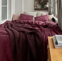 PRICES MAY VARY. Complete Bedding Set: The luxury Berry Queen bed Sheet Set includes Queen size of 90x102 inches, 60x80x14 inches for Flat Sheet, 1 Fitted Sheet, and 2 Standard Shams measuring 20x26 inches. It is perfectly designed for a Queen size bed in the US. Transform your bedroom with this thoughtfully crafted Queen Sheet Set. Key Features: Revel in the luxury of our Queen Sheet Set. Our luxurious handmade Queen size Pure Linen Sheet Set impart a seamless and refined appearance to your bed. Naturally Breathable Fabric: The pre-washed, super-soft fabric of this non embroidered Queen bed set ascertains a comfortable and short texture. This soft home and hotel bedding Sheet Set minimizes the risk of shrinkage and offers lasting elegance and comfort. Stylish Design: Crafted with meticulo