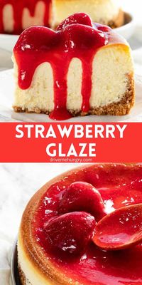 This strawberry sauce or glaze is made with pureed strawberries, sugar, and lemon juice. Fresh strawberry pieces are mixed in for extra flavor and texture. It's perfect for topping a cheesecake, shortcakes, pancakes, angel food cake, waffles, ice cream, and more!