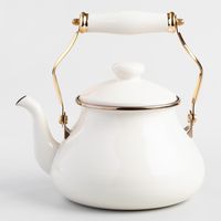 worldmarket white with gold detail Ivory Enamel Tea Kettle. Beautiful addition to kitchen and home decor, great home design and best home style. Click to shop #home #decor #aff #affiliate #kitchen