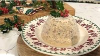 Prue Leith shares her recipe for Christmas Pudding Ice cream. A perfect #leftover lunch dish. Simple to make and totally delicious. Add a sprig of holly to decorate.