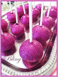 cake pops dipped in pink icing and edible glitter! So cute! and amanda can put this on the LSU cake i'm going to eat when she makes it!