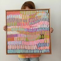 Sheree Smith Art on Instagram: "My most popular print by far! "Wabi Sabi" is available in a fine art canvas print on my website. Kids make such good art holders and they love being involved ❤️ #artprint #fineartprints #wabisabi #linesoftime #markmakingart #patternart #mindfuness"