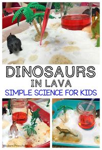 Kids can discover and explore chemical reactions made with baking soda and vinegar in this simple dinosaur and lava themed activity tray! Perfect for the classroom or home!