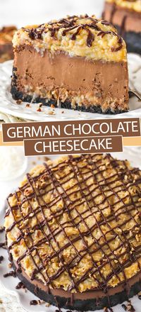 This German Chocolate Cheesecake is totally out of this world! A smooth, creamy German chocolate filling is layered with a gooey, rich coconut pecan topping that’s also added on top. And it’s all set in a classic Oreo crust. It’s cheesecake heaven.