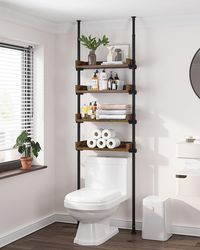 PRICES MAY VARY. [FITS OVER MOST TOILETS] Supported by floor and ceiling, you can fit this bathroom organizer virtually anywhere. Though you have a very small space above the toilet. This furniture can help you save your space and provides you additional bathroom storage. [SHELF ADJUSTABLE ON HEIGHT ] Every single part of the toilet rack is adjustable! No knocking your head with this shelf when you on the toilet. Worried about the tall items are not fitting in the shelf? It won’t be a problem wi