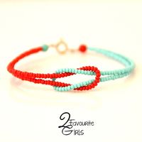 Red & Turquoise Seed Bead Knot Bracelet- cute beading idea!