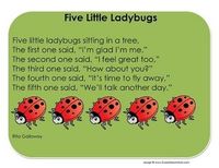 Five Little Ladybugs is a song or finger-play that can be used in early childhood and preschool classes. This PDF file contains the words to the so...