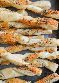 Everything Bagel Cheese Straws combine all the flavors from a classic everything bagel with the crunchy, flaky puff pastry cheese straw snack.